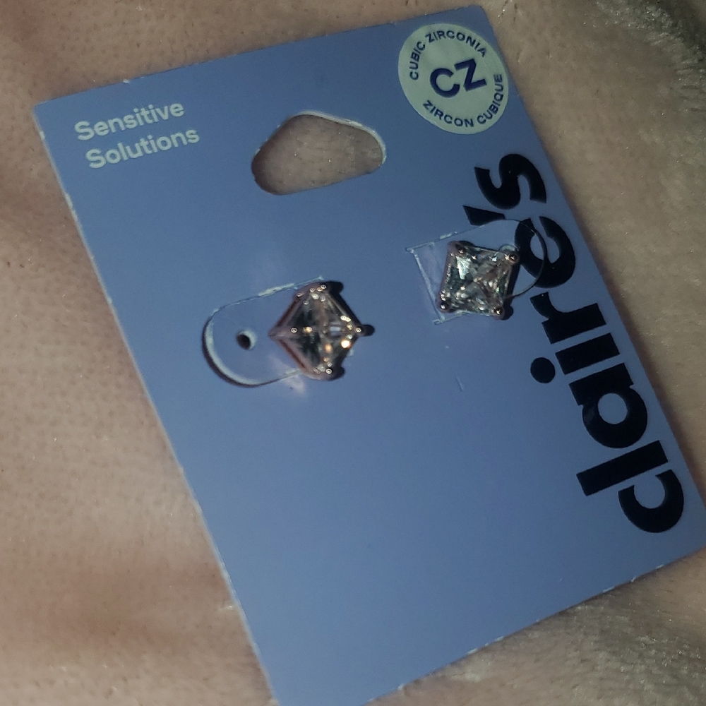 Claire's Sparkling Rose Gold CZ Stud Earrings Sensitive Solitions